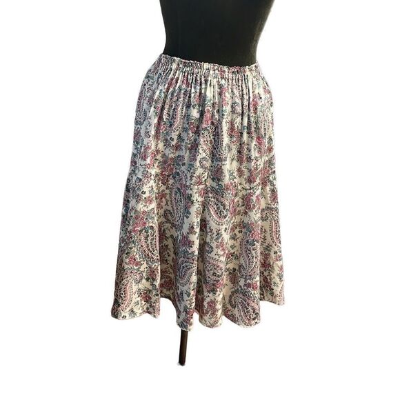 Vintage Paisley Floral Elastic Waist Flowy Flouncy Skirt Size Medium Pink Multi - Picture 2 of 4